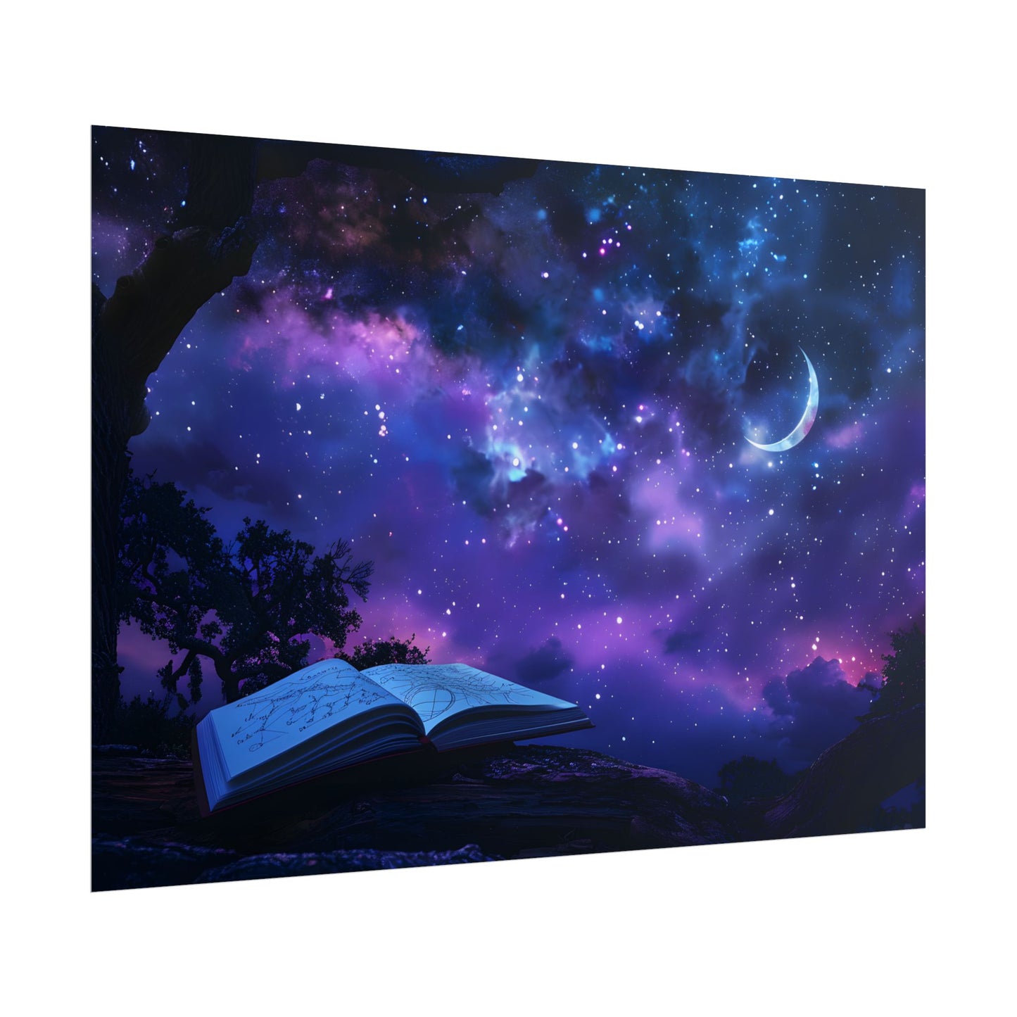 Mystical Night Sky: Stars and Crescent Moon - Poster