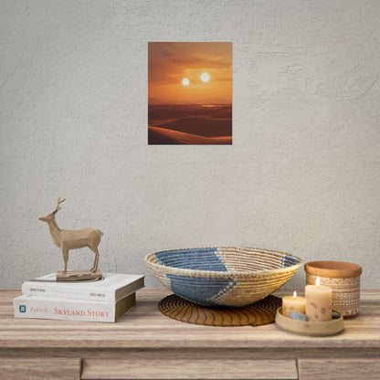 Serene Binary Sunset Artwork: A Peaceful Landscape - Poster