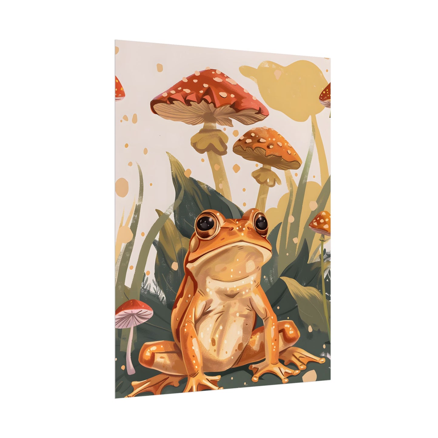 Retro Frog's Smile: Colorful Mushroom Illustration - Poster