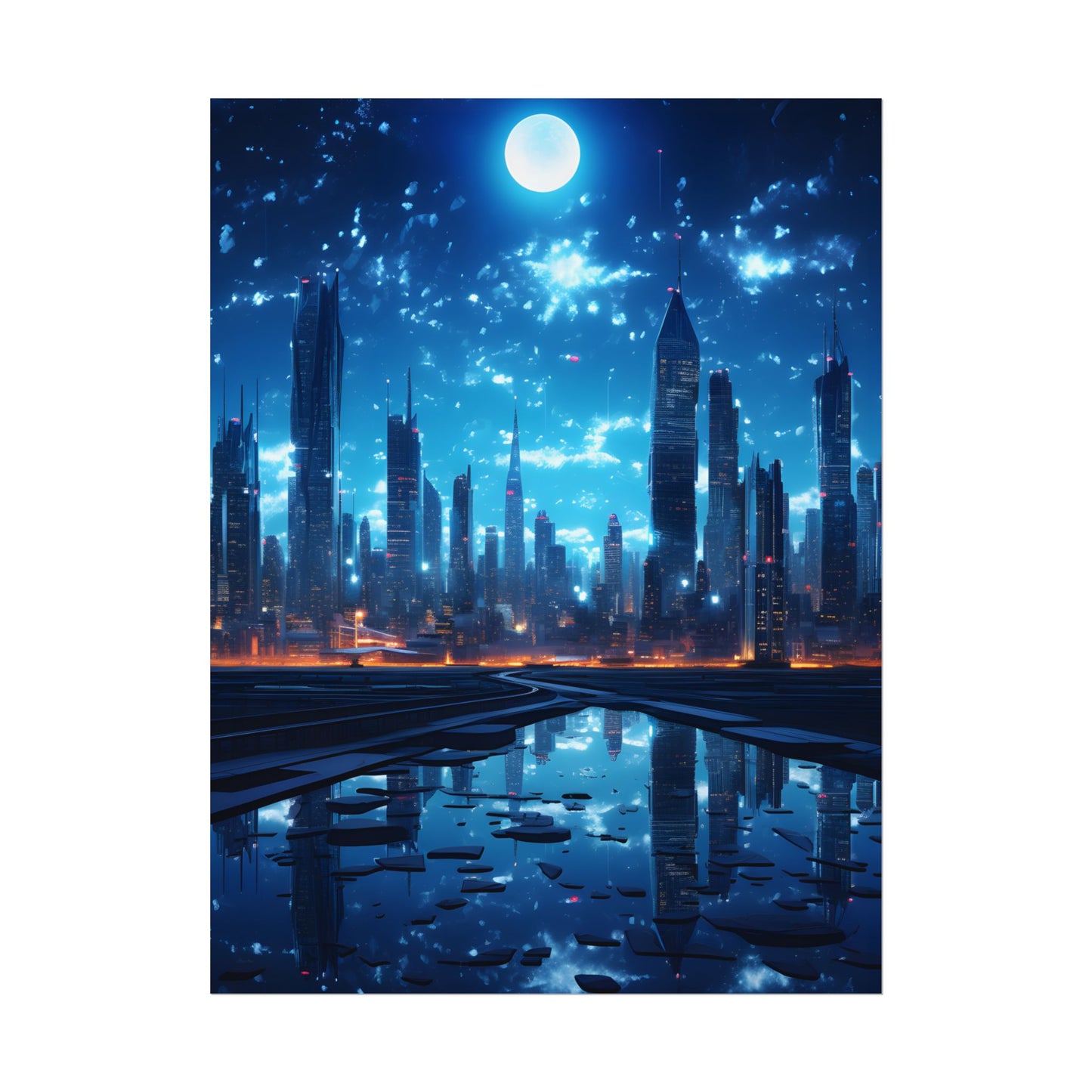 Cyberpunk Night: Quiet Cityscape Digital Art - Poster