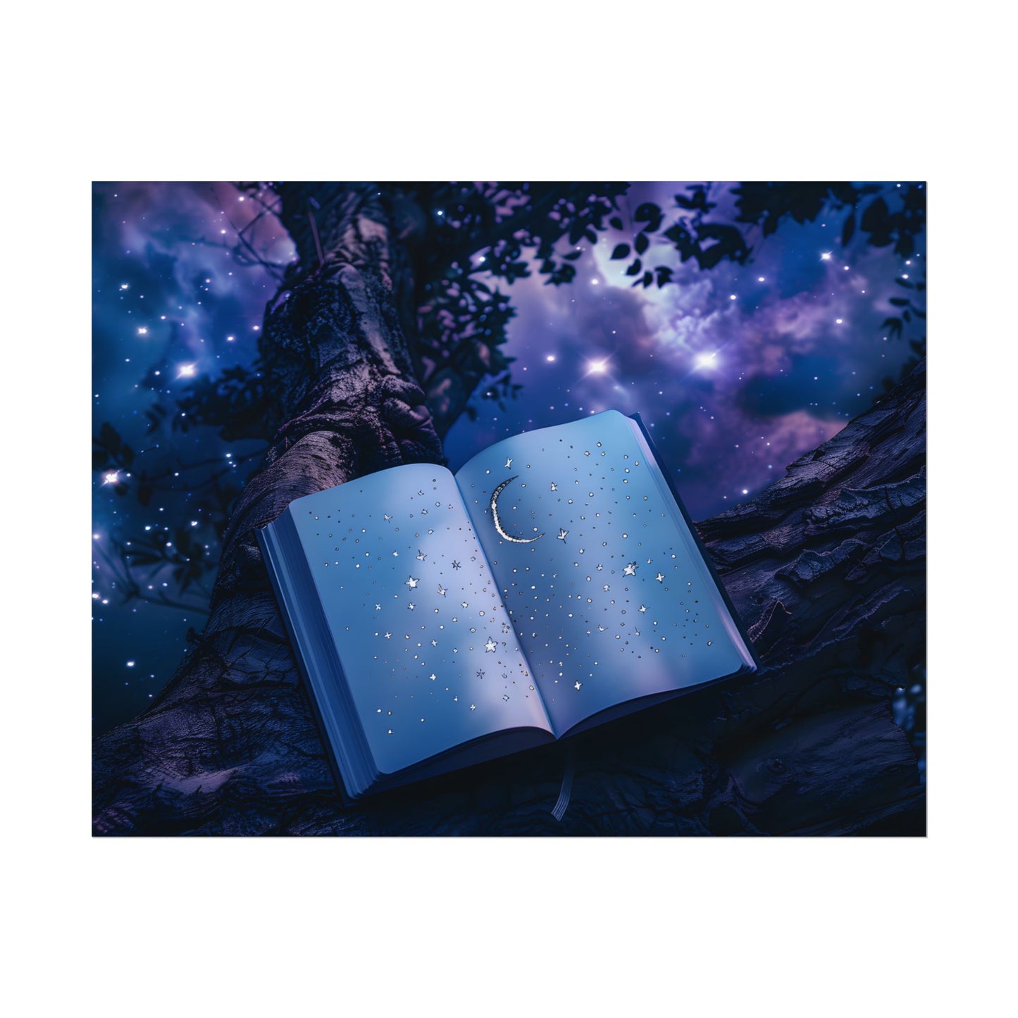 Mystical Night Sky: Celestial Dreams with Crescent Moon and Stars - Poster