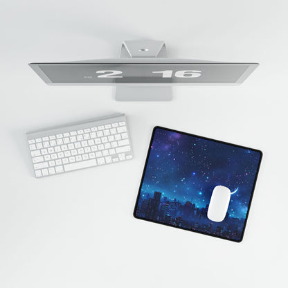 Dark Blue Dreams: A Starry Night Sky with Crescent Moon - Desk Mat