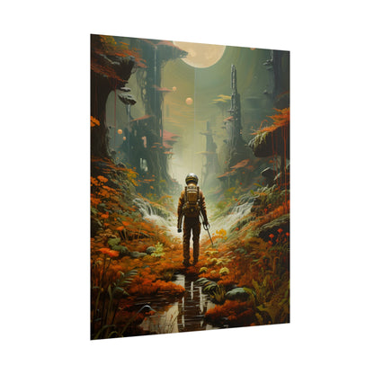 Futuristic Explorer in Wilderness: Digital Artwork - Poster
