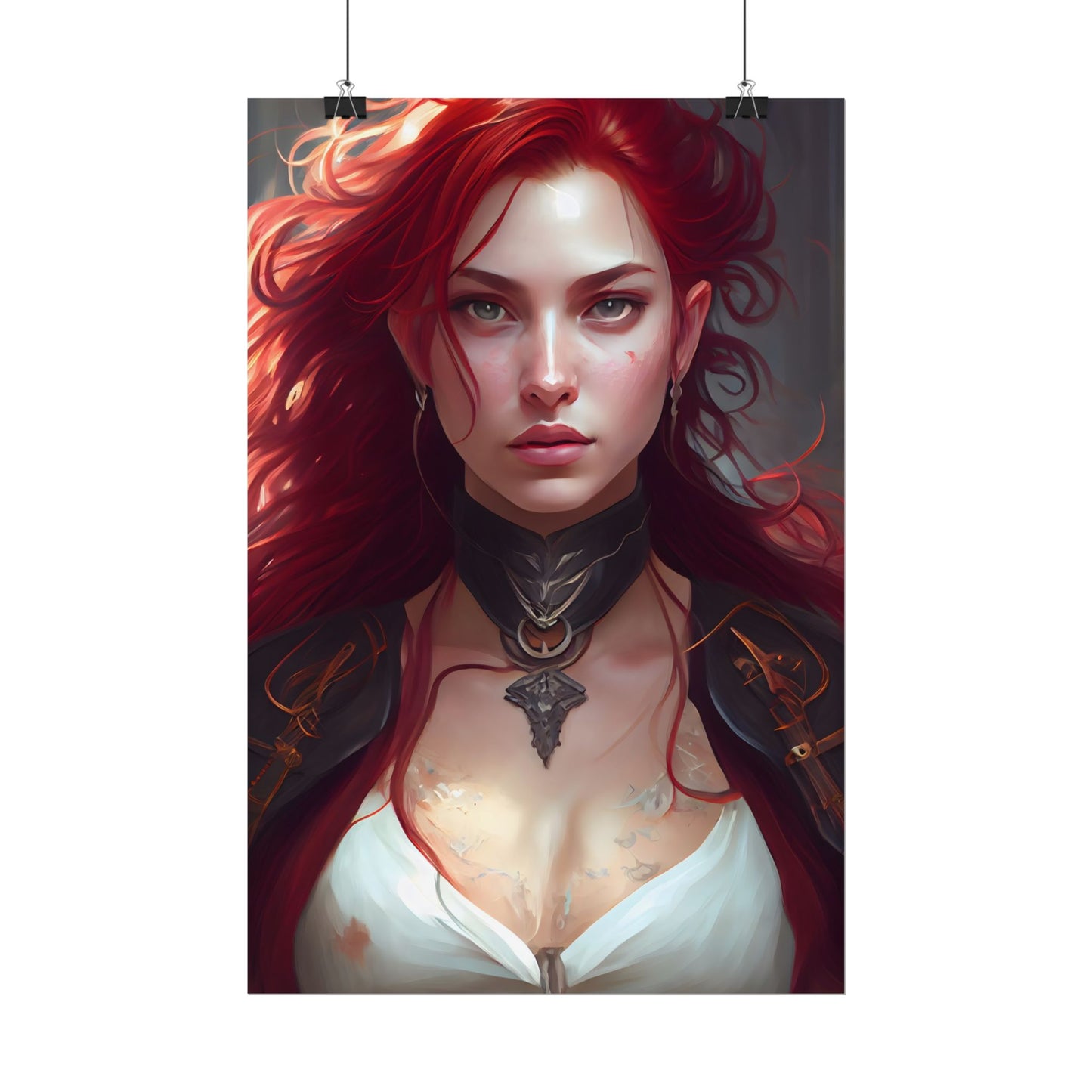 Red Hair Beauty: Elegant Woman in Black - Poster