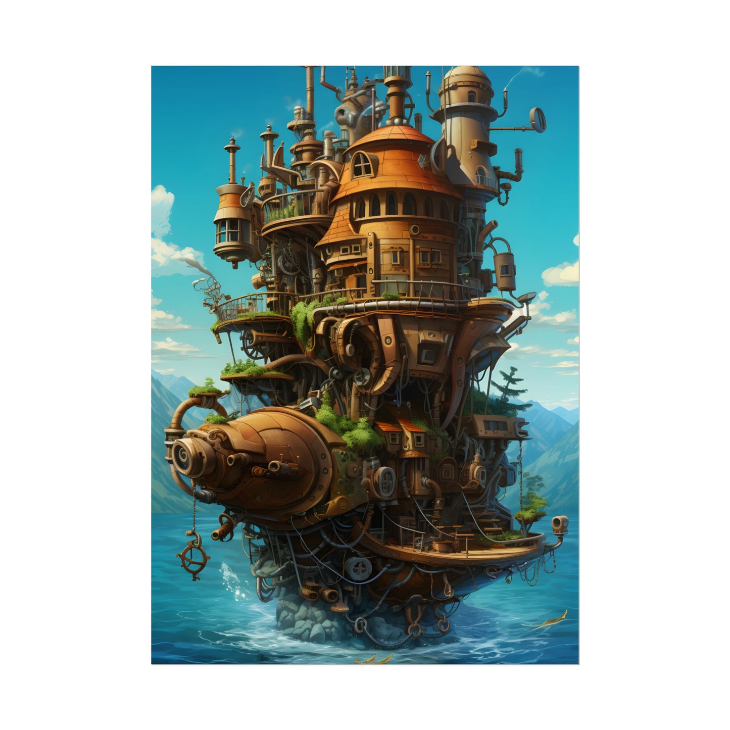 Oceanic Steampunk Treasure Dive: Underwater Adventure Artwork - Poster