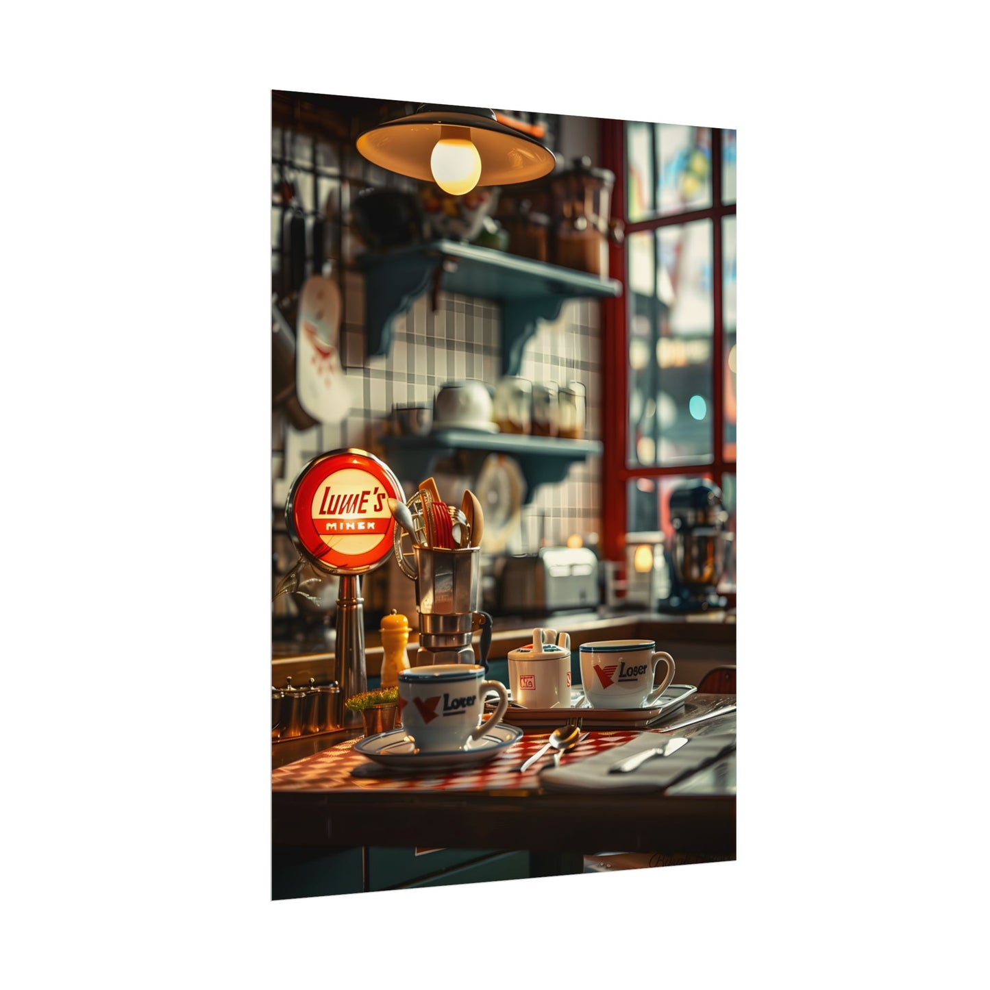 Retro Warmth: Cozy Lukes Diner Coffee Scene Art - Poster