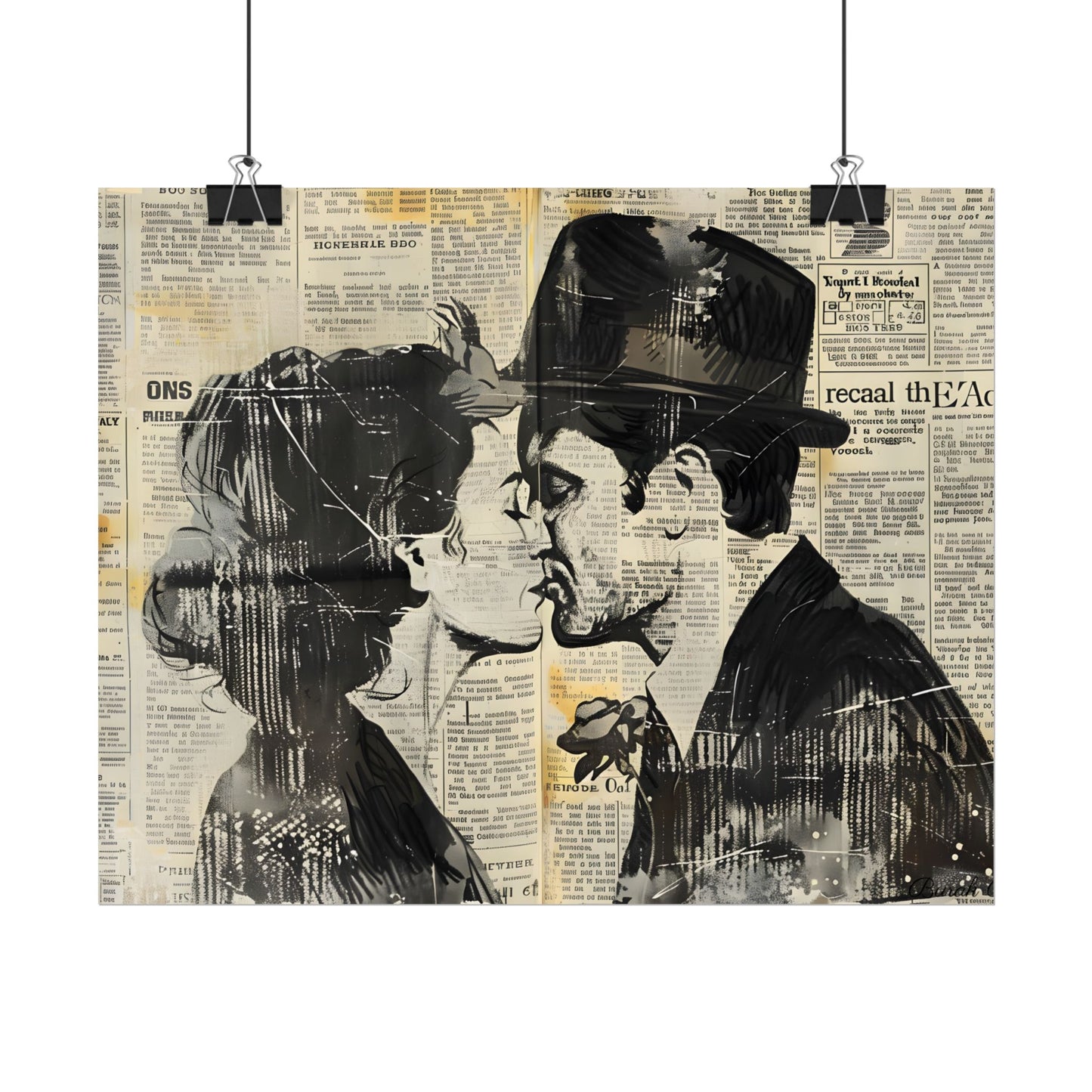 Vintage Romance Couples: Newsprint Artwork - Intimate Moments - Poster