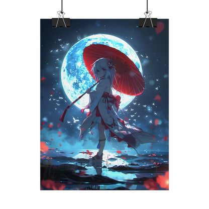 Cute Anime Girl with Umbrella: Rainy Day Art - Poster
