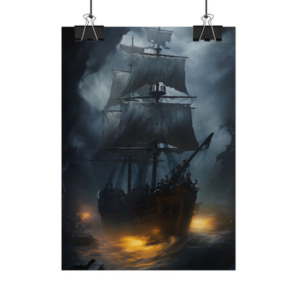 Ghostly Pirate Ship: Sailing Through the Ocean's Edge - Poster