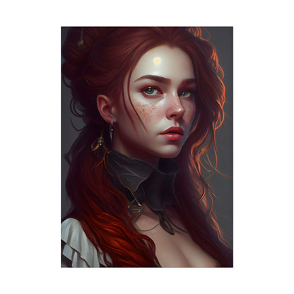 Formal Redhead Portrait: Nature-Themed Artwork in Green and Blue - Poster