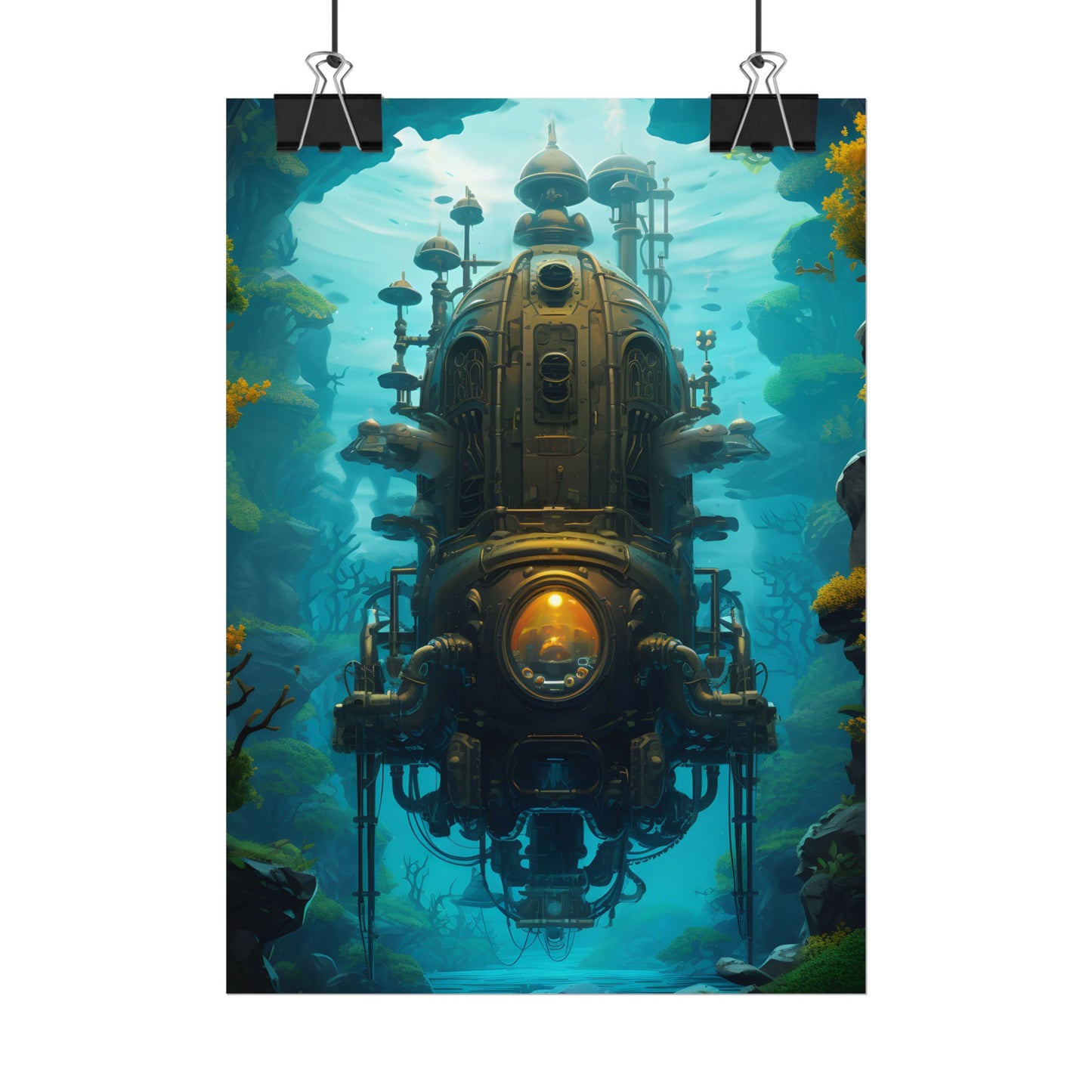 Steampunk Underwater Odyssey: Captain Nemo's Nautilu Submarine Art - Poster