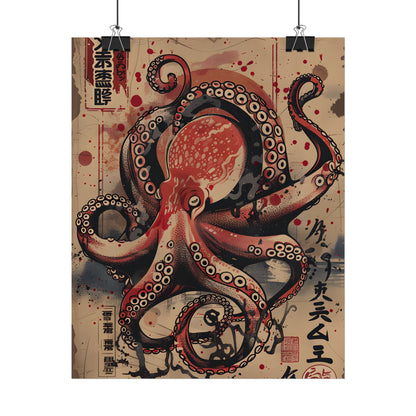 Stylized Octopus in Ukiyo-E Style: Japanese Artwork - Poster