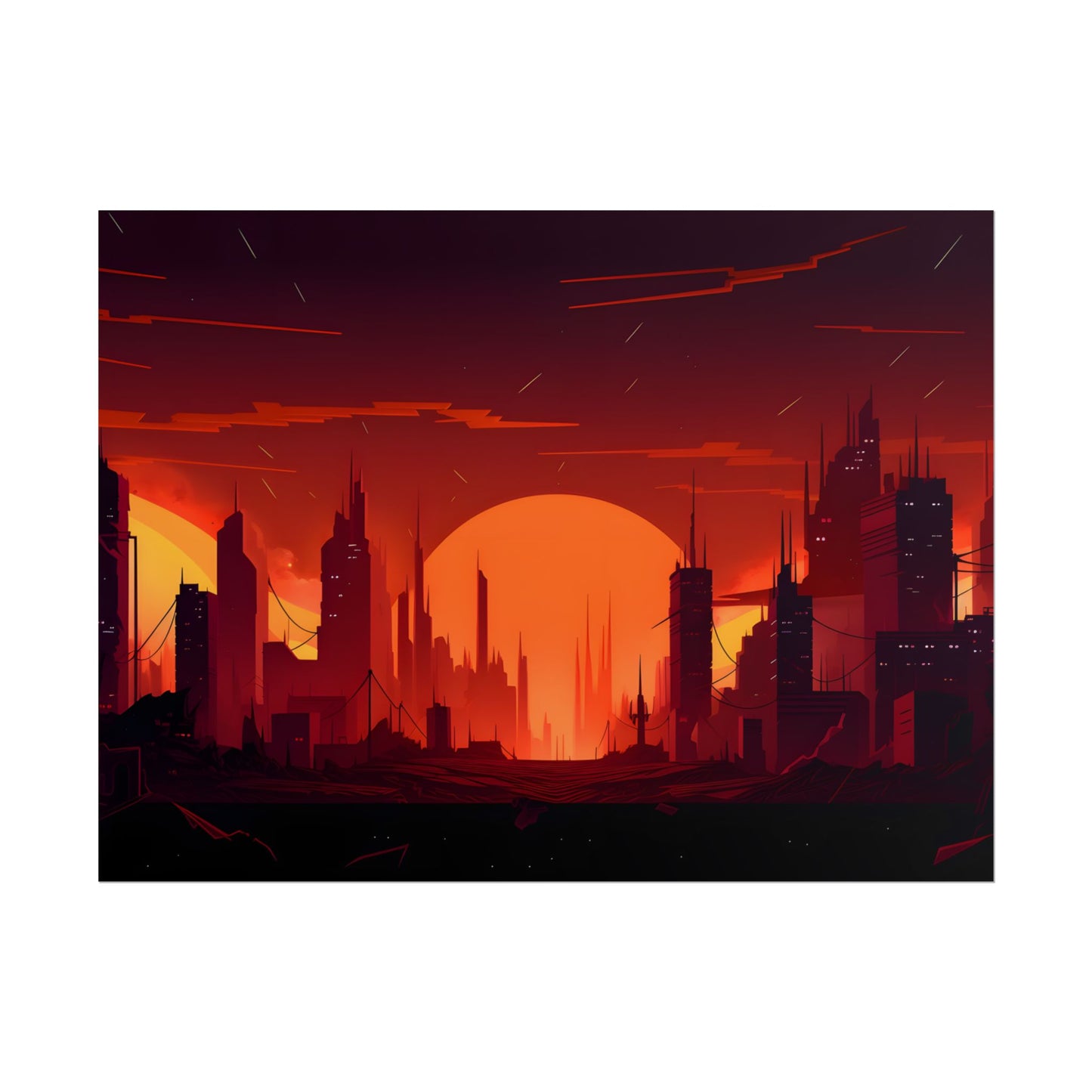 Cyberpunk Cityscape: Burning Nighttime Digital Art - Poster