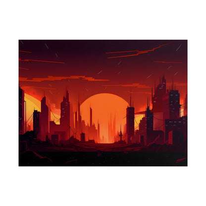 Cyberpunk Cityscape: Burning Nighttime Digital Art - Poster