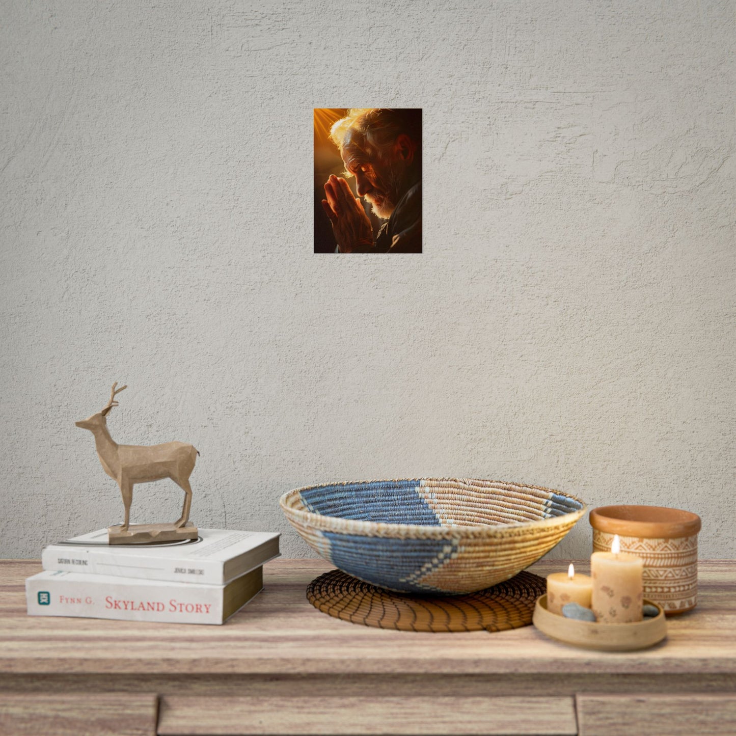 Serenity in Prayer: Elderly Man's Quiet Moment - Poster