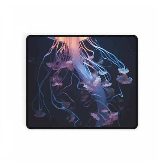 Bioluminescent Ocean Ballet: Glowing Sea Dance - Desk Mat