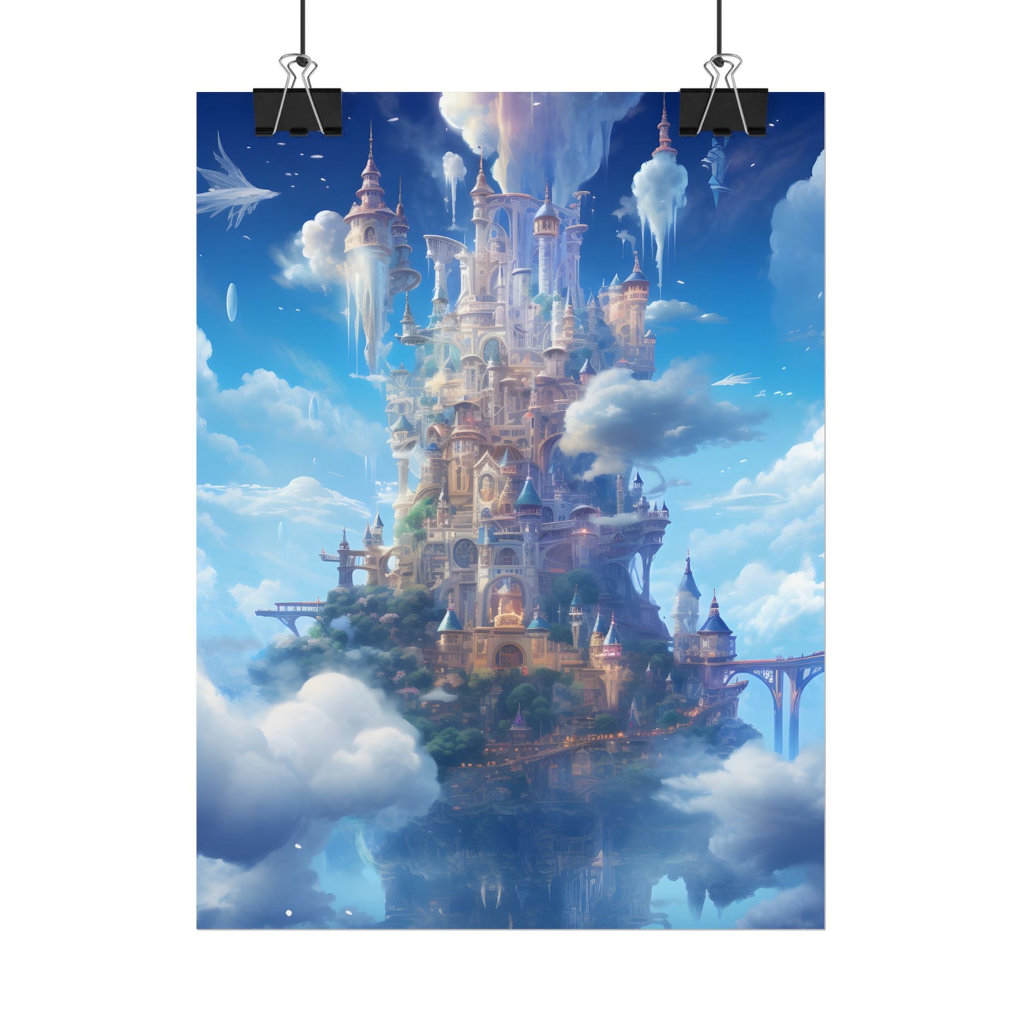Floating City in Celestial Fantasy Realm: Dreamlike Digital Art - Poster