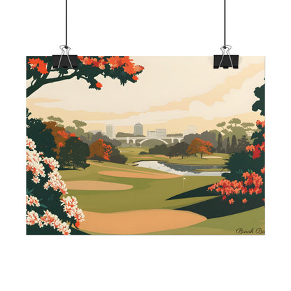 Retro Golf Illustration: Classic Course Art - Poster