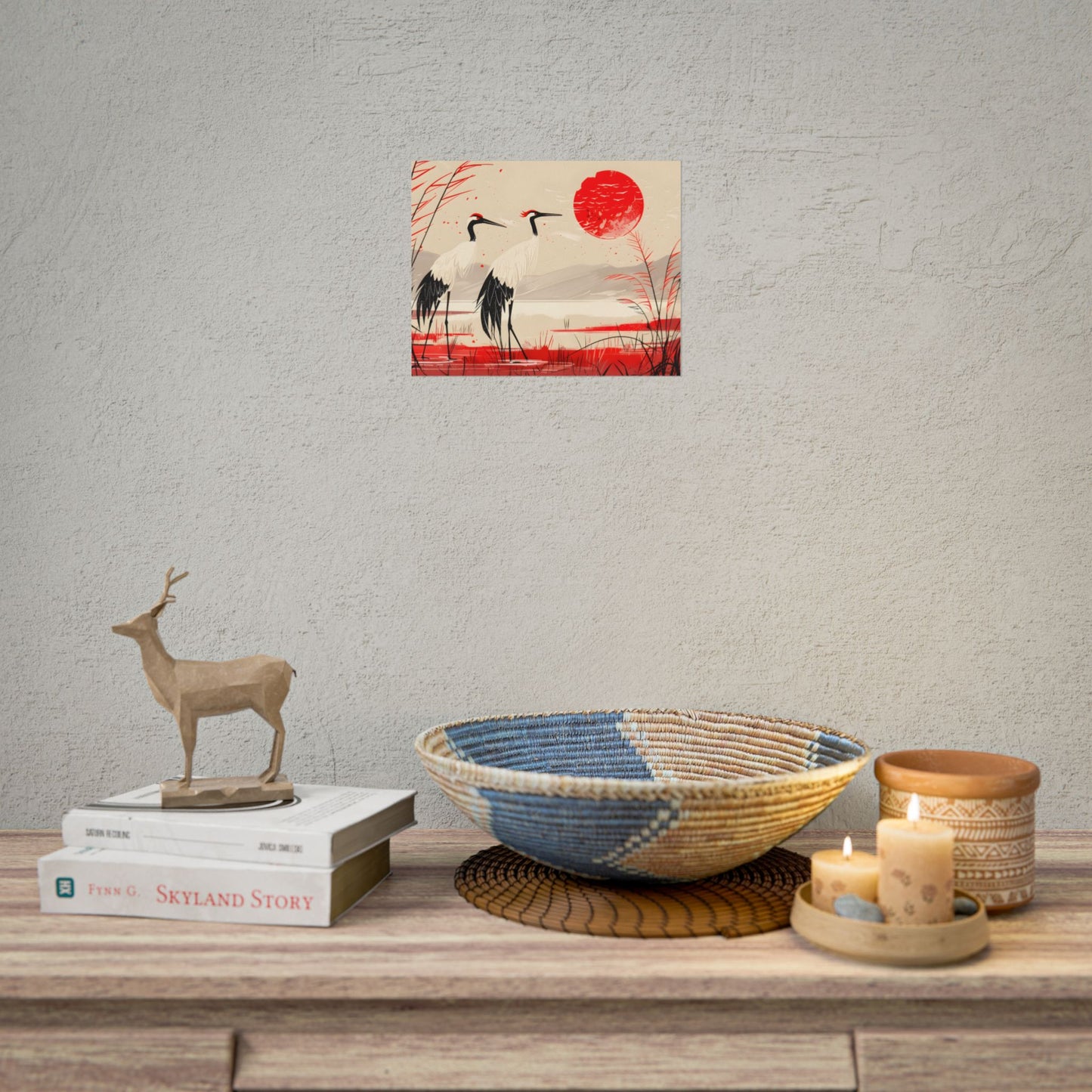 Peaceful Cranes in Serene Nature: Landscape Artwork - Poster