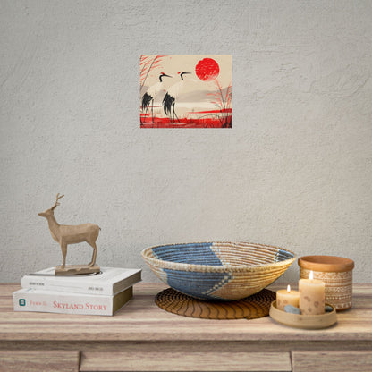 Peaceful Cranes in Serene Nature: Landscape Artwork - Poster