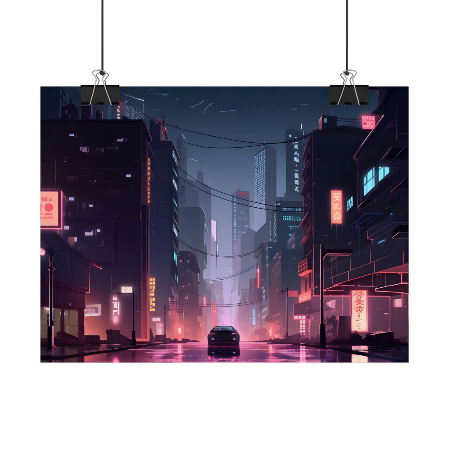 Cyberpunk Night: Melancholic Urban Landscape Artwork - Poster