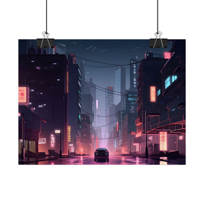 Cyberpunk Night: Melancholic Urban Landscape Artwork - Poster