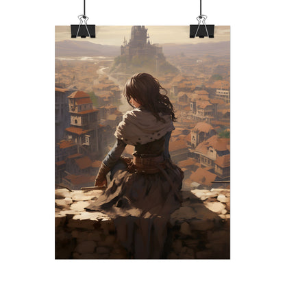 Dramatic Character Illustration: Bird's Eye View in Motion - Poster