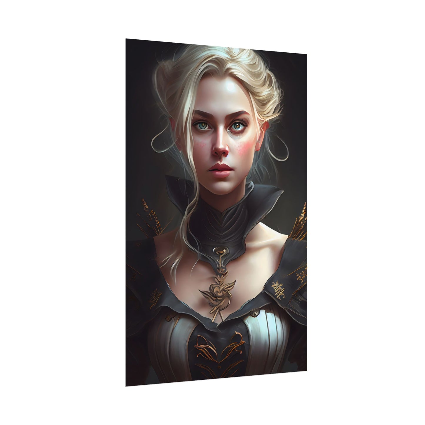 Stunning Blonde Portrait: Elegant Vintage Dress - Poster