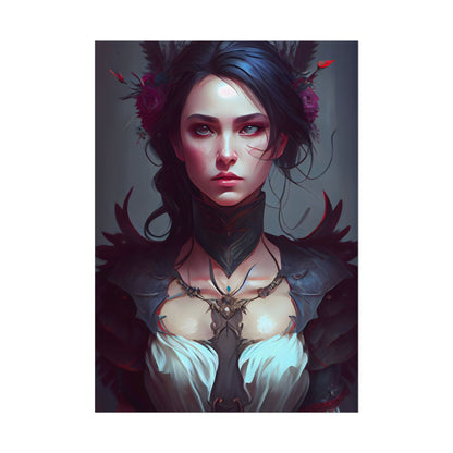 Enchanting Female Portrait: Elegant Black Dress Artwork - Poster