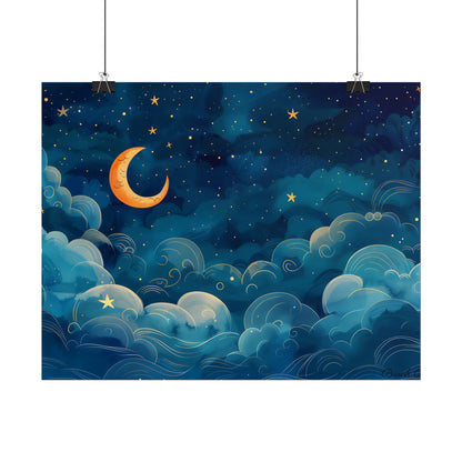 Whimsical Dreamy Night Sky: Small Town Illuminated by Pastel Stars - Poster