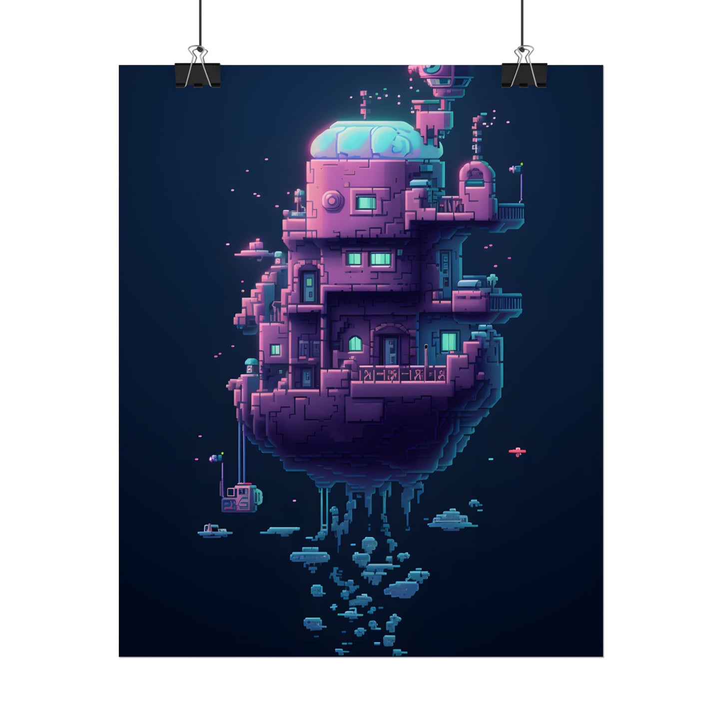 Cyberpunk Pixel Art: Futuristic Cityscape Digital Artwork - Poster