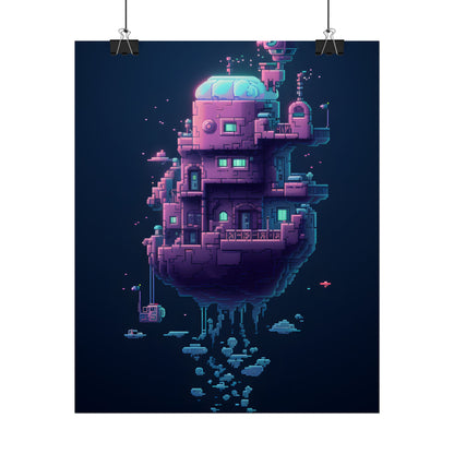 Cyberpunk Pixel Art: Futuristic Cityscape Digital Artwork - Poster