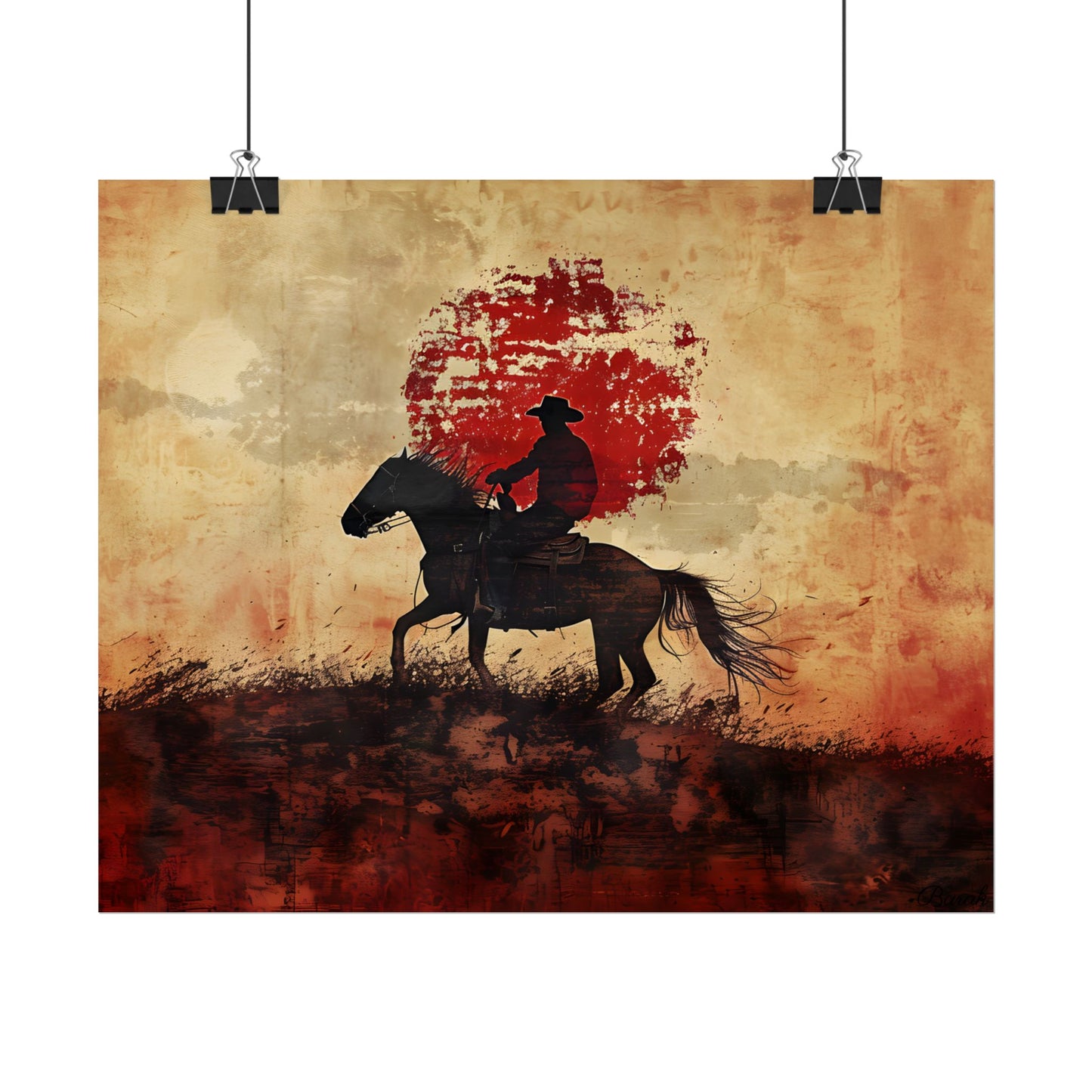 Dynamic Rodeo Scene: Earthy Tones of a Thrilling Ride - Poster