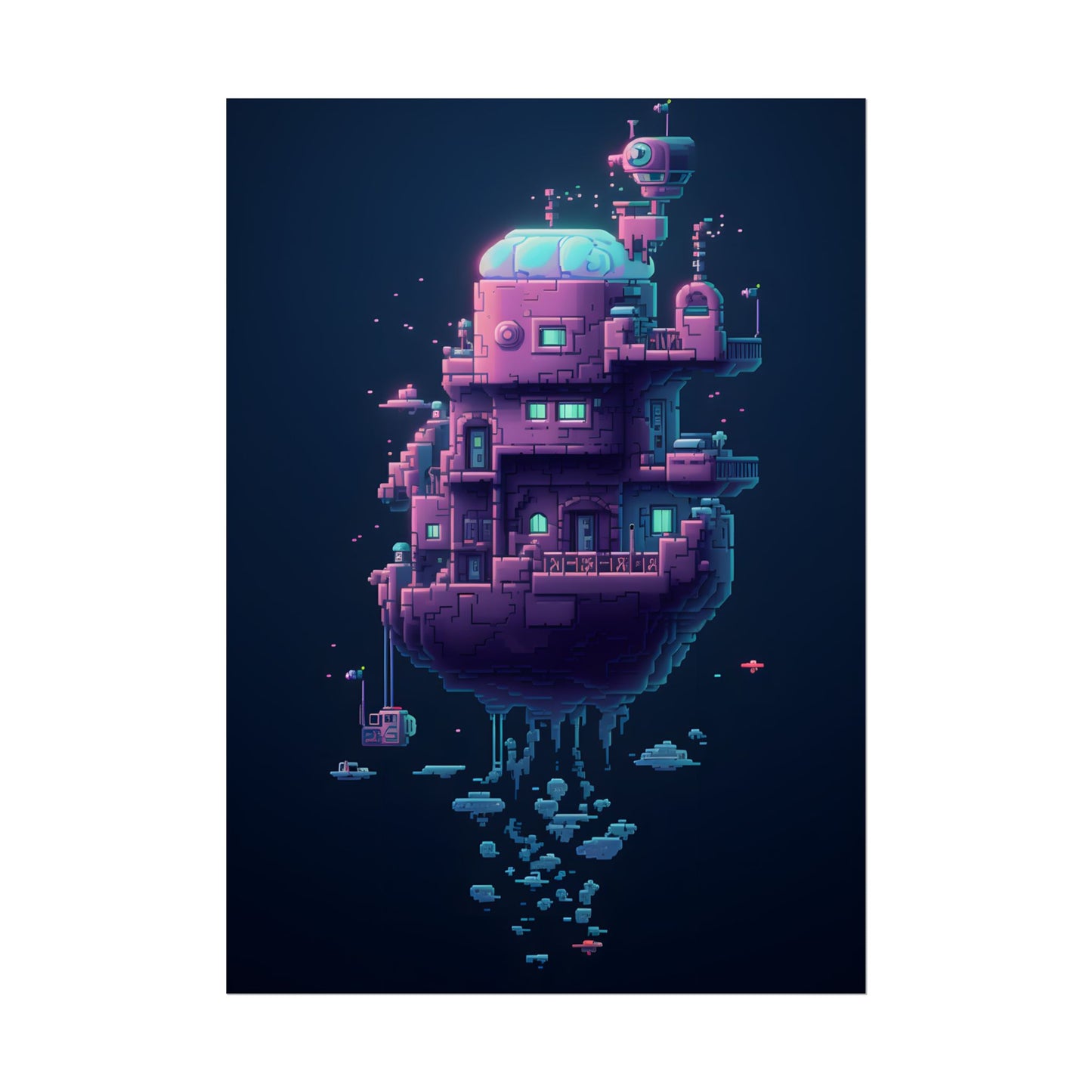 Cyberpunk Pixel Art: Futuristic Cityscape Digital Artwork - Poster