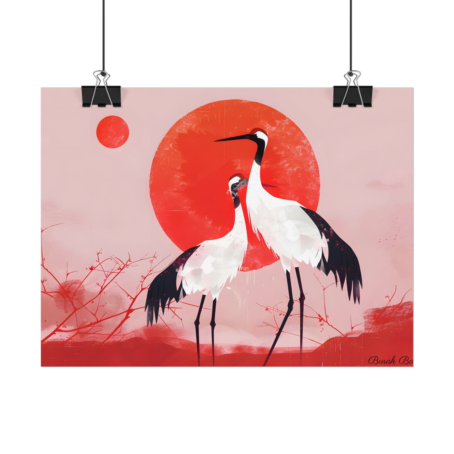 Peaceful Crane Sanctuary: Serene Landscape Nature Art - Poster