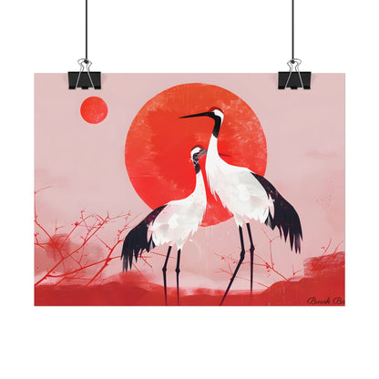 Peaceful Crane Sanctuary: Serene Landscape Nature Art - Poster