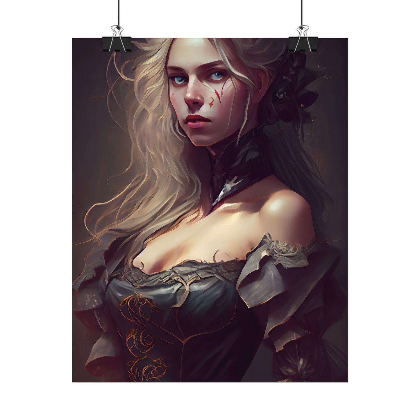 Blonde Female Portrait in a Dress: Stunning Artwork - Poster