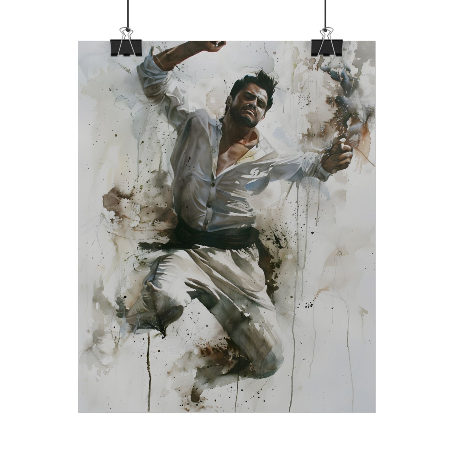 Watercolor Artwork: Man Dancing in Dynamic Movement - Poster
