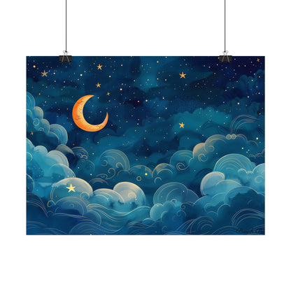 Whimsical Dreamy Night Sky: Small Town Illuminated by Pastel Stars - Poster