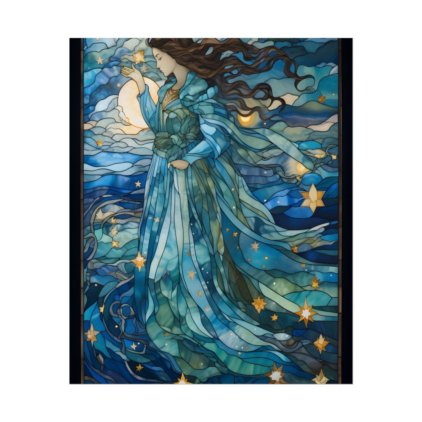 Medieval Stained Glass Art: A Colorful Church Window Piece - Poster