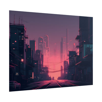 Cyberpunk Nighttime Cityscape: Melancholic Mood - Poster