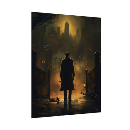 Urban Fantasy Detective: Moody City Skyline Reflection - Poster