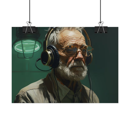 Old Man Connected: Sci-Fi Headset Experiment Digital Art - Poster