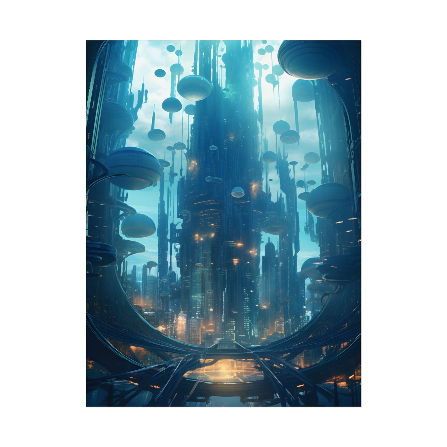Underwater City of the Future: Modern Metropolis Digital Art - Poster