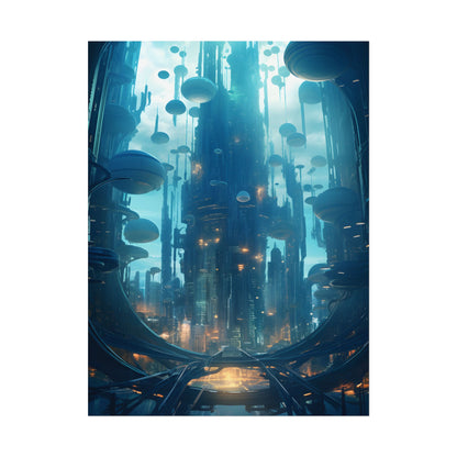 Underwater City of the Future: Modern Metropolis Digital Art - Poster