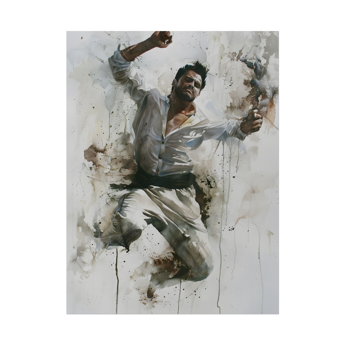 Watercolor Artwork: Man Dancing in Dynamic Movement - Poster