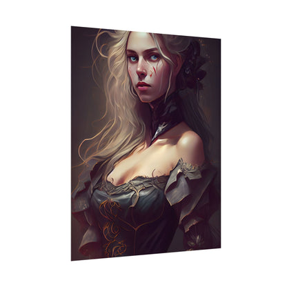 Blonde Female Portrait in a Dress: Stunning Artwork - Poster