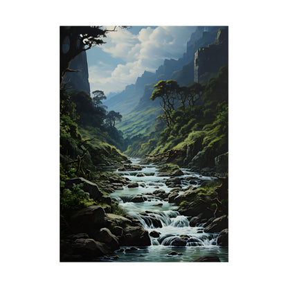 Breathtaking Blue Waterfall: Oil Painting Masterpiece - Poster