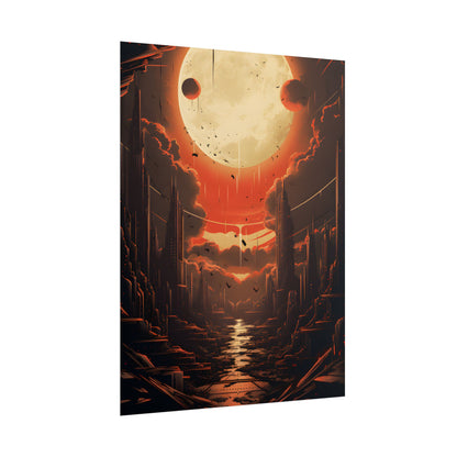 Cyberpunk Night Cityscape: Neon Lights Digital Artwork - Poster