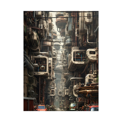 Steampunk Post-Apocalyptic City: Nighttime Digital Artwork - Poster